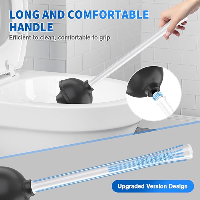 Toilet Plunger and Brush, Bowl Brush and Heavy Duty Toilet Plunger Set with Ventilated Holder, 2-in-1 Toilet Brush and Plunger Combo for 5.3-inch Toilet Drain Bathroom Cleaning (White)