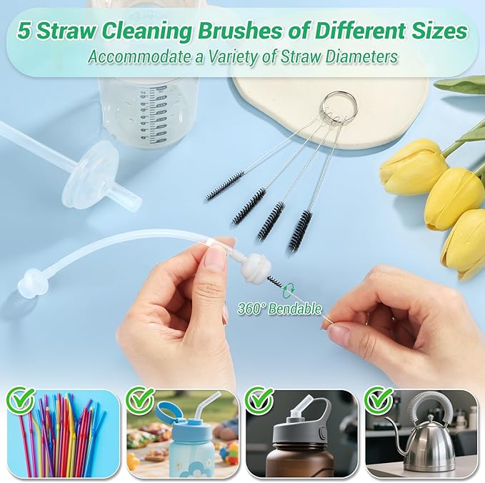 51-in-1 Shower Head Cleaner Kit & Straw Cleaning Brushes Set - Unclog Nozzles, Holes, Stanley Cups, Sippy Bottles, Printers, Faucets - 35 Brushes, 10 Steel Picks, 5 Straw Brushes (3 Colors)