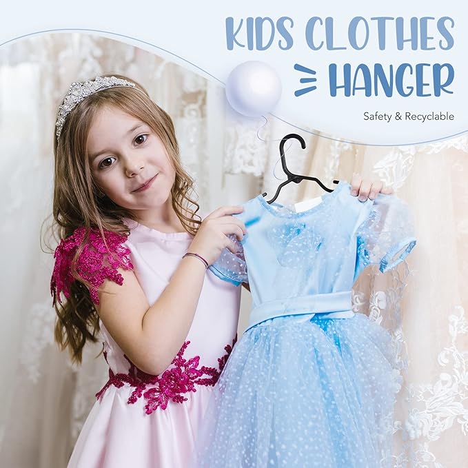 HOUSE DAY Baby Hangers 100 Pack - Durable Plastic Infant & Kids Clothes Hangers, Thin Compact Space-Saving Design for Nursery/Children's Closet, Toddler Small Hangers Black (Infant/Baby/Toddler/Kids)