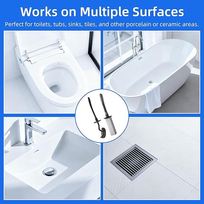 Toilet Brush and Holder Set with Pumice Stone – Long Handle Toilet Bowl Brush, Anti-Splash Scrubber, Ventilated Drip-Free Base, Deep Cleaner for Hard Water Stains, Limescale, Toilet Rings