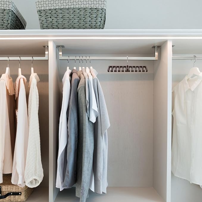 Happyyami 2pcs Multi-Slot Belt and Tie Hanger Rack, Brown Wooden Closet Organizer for Scarf and Belt Storage, Space-Saving Multi-Function Accessory Organizer for Bedroom and Wardrobe