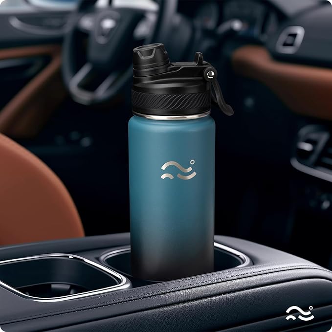 [2-IN-1 LID] Insulated Water Bottle with Silicone Boot (36hrs Cold/18hrs Hot) - DIY Stickers, Leakproof, BPA Free, Black, 24 oz
