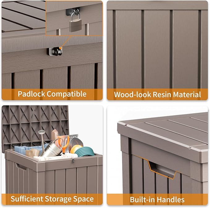 ROJIK Outdoor Storage Housing Deck Box - Waterproof Patio Furniture, Garden Tools, Cushions, Pool Accessories Storage Bench with Lockable Lid and Side Handles (Grey, 50 Gal)