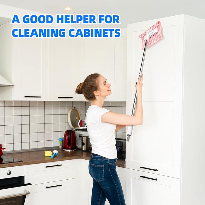 Snap-Grip Mini Mop with 39in Handle — INWEJIA Zero-Touch Gap Dust Cleaner & Locking Head, Disposable Lazy Mop Wet and Dry for Kitchen Bathroom Toilet Corners Window Wall Cleaning