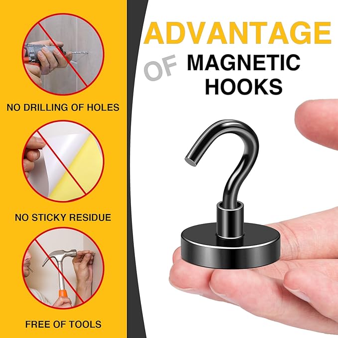 DIYMAG Magnetic Garage Hooks 10 Pack, 120lbs 2026 Cruise Cabin Ship Essentials Hook Heavy Duty Strong Magnets Fridge for Classroom Wall Mount Kitchen Grills Black