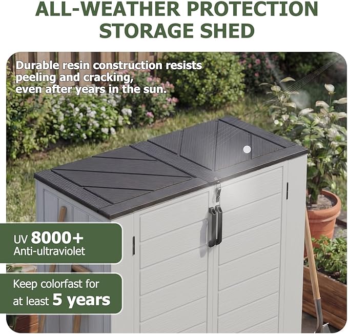 Aoxun Outdoor Storage Cabinet, 41 Cu Ft Waterproof Portable Horizontal Resin Shed Outdoor Storage for Garbage Bin, Generators & Yard Gear (White)