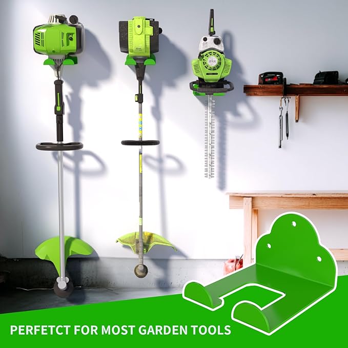 Garage Organizer Trimmer Rack, 6.2" Hook Garden Power Tool Hanger for Grass Trimmer, Hedge Trimmer, Leaf Blower, Garage Organizer Tool Holder for Garage Storage Shed Organization, Green