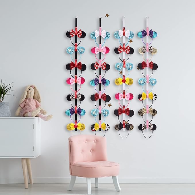 4Pcs Mouse Ears Headband Holder Polka Dot Vertical Organizer Hanging Wall Display Decor Hair Accessories Holder
