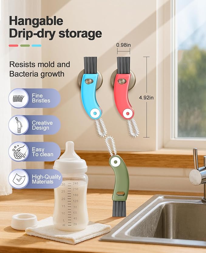 3 in 1 Cup Lid Cleaning Brush 3 PCS - Multifunctional Cleaning Brush Set for Tight Spaces, Bottle Gaps & Travel Mugs | Portable Durable Cup Lid Cleaner Tools (Multicolor)