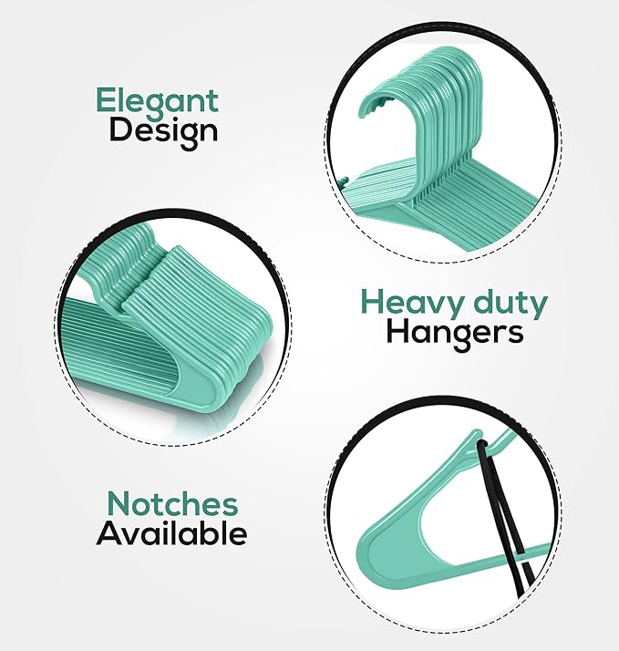 Utopia Home Plastic Hangers 30 Pack - Perfect Space Saving Clothes Hanger - Durable and Strong - Perfect Closet Organizers with Shoulder Grooves (Aqua)