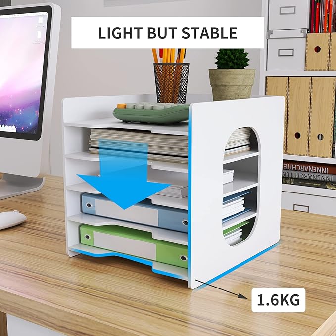 Natwind 5-Tier 10”x12” Scrapbook Desk Organizer,Paper Organizer,File Organizer,Letter tray,Paper Sorter,White File Holder for Home Office, School Classroom