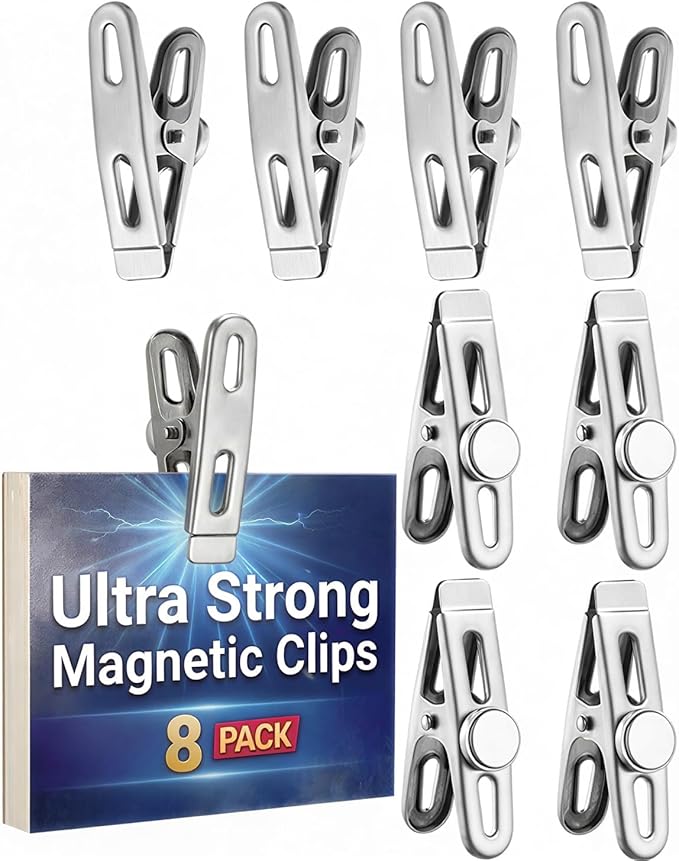 Magnetic Chip Bag Clips for Fridge, 8 Pack Heavy Duty Fridge Magnet with Strong Neodymium, Food Storage & Office Photo Calendar Holders