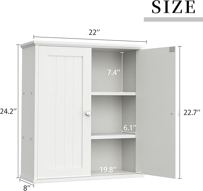 Shintenchi Bathroom Wall Medicine Cabinet with 2 Door, Bathroom Storage Organizer Over The Toilet,Space Saving Storage with 3-Tier Shelves,Solid White