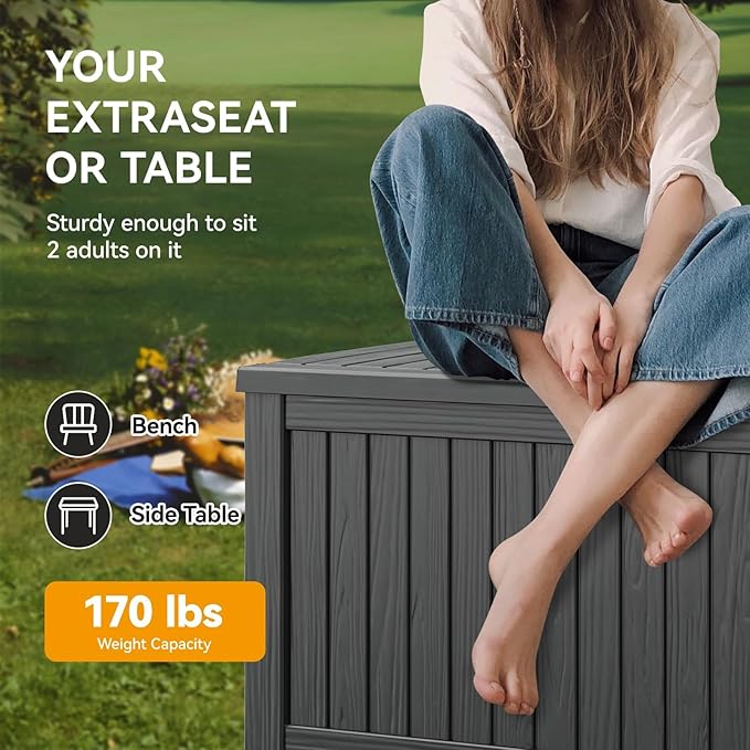180 Gallon Outdoor Storage Box, Resin Deck Boxes Outdoor Waterproof For Patio Furniture, Garden Tools, Pool Supplies, Lockable And UV Resistant (Striped Black)