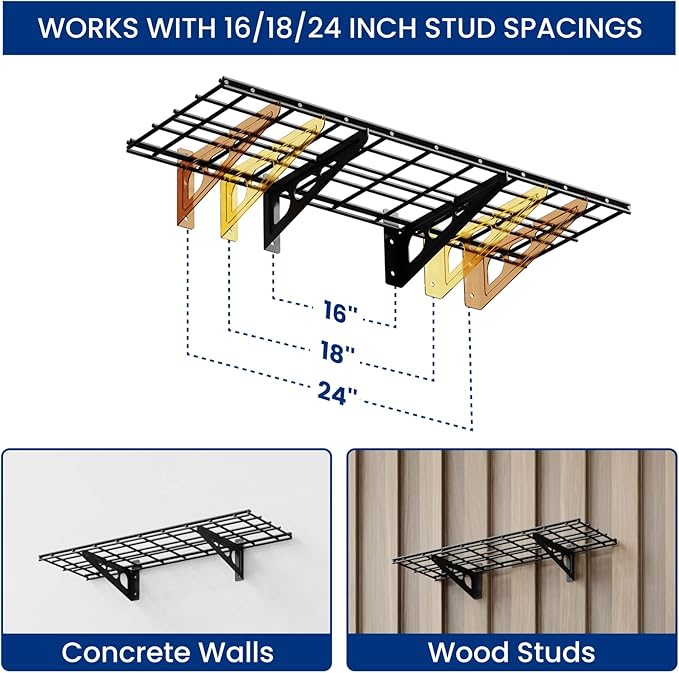 FLEXIMOUNTS 1x3ft Garage Shelving Wall-Mounted, 1-Pack Heavy-Duty Wall Shelving, Holds Up to 150 lbs, Garage Storage Rack for Organization & Storage Bins, Black, Classic Series