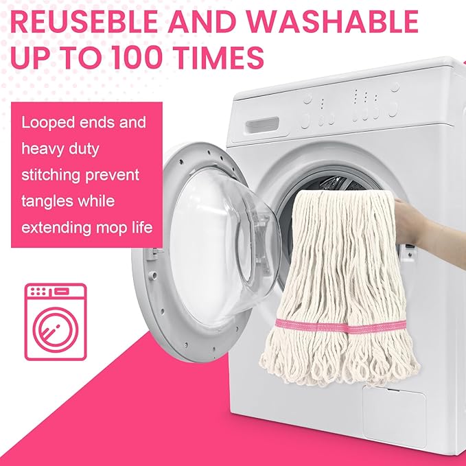 Eccliy 6 Pack Heavy Loop End Cotton String Mop Head Heavy Duty Mop Head Commercial Refills Replacement Bulk for Home Industrial Commercial Floor Cleaning (White,Pink)