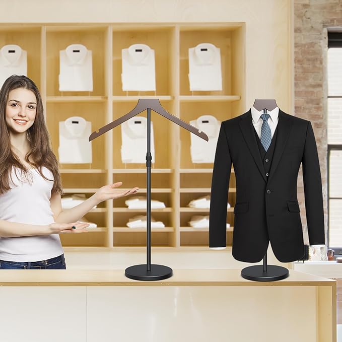 2 Pack Shirt Display Stand, 18-34 Inch Height Adjustable Mannequin Torso for Vendors Shop, More Stable Dress Form Mannequin Stand Clothes Rack, T Shirt Display Holder Jacket Coat Hanger, Brown