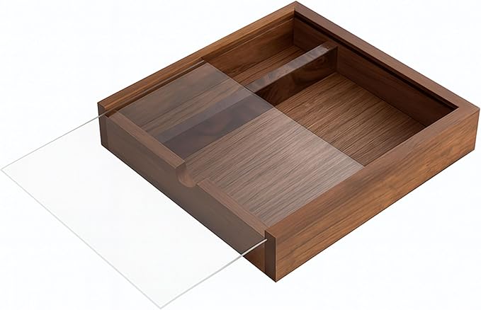 Walnut Wood Keepsake Box with Clear Acrylic Lid, Handmade Storage Box for Jewelry, Photos, Collectibles, Gifts (6.7 x 6.7 x 1.38 Inches)