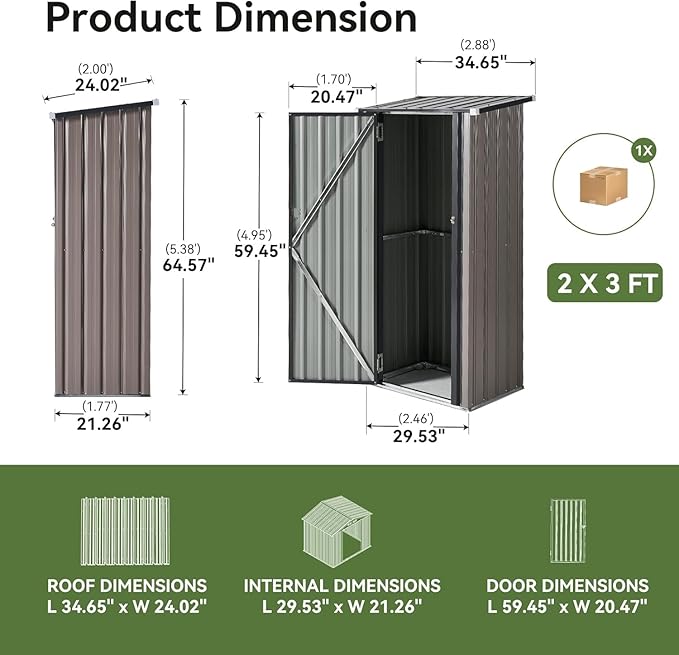 Aoxun 3’x2.1’ Outdoor Metal Storage Shed with Lockable Doors, Steel Utility Tool Shed, Metal Sheds Outdoor Storage for Garden, Patio, Backyard and Lawn, Brown