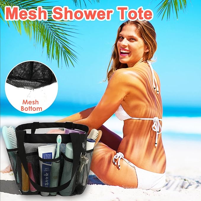 Mesh Shower Caddy Portable for College Dorm Room Essentials, 8-Pocket Large Shower Basket Tote Bag with 2 Handles for Toiletry, Bathroom, Beach, Camp, Gym