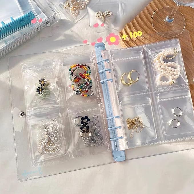 Travel Jewelry Organizer Book, High Capacity Clear Jewelry Storage Book with Portable Thick PVC Pouches,Jewelry Organizer Bags for Earrings Necklace and Rings