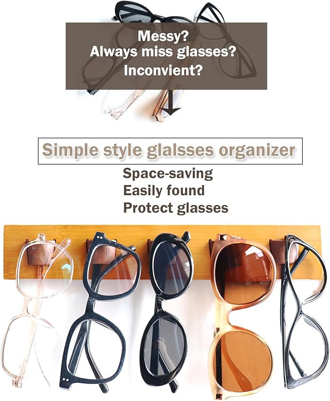 ACOCOFE Sunglass Organizer Wall Mount, Wood Eyeglass Storage Holder, Glasses Rack for Multiple Eyewear Display Men Women (White-white)