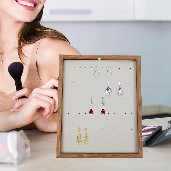 Cabilock Wooden Earring Organizer Rack Jewelry Display Stand with Multi-Hole Holder Desktop Jewelry Storage for Earrings and Studs Home Accessory Organizer