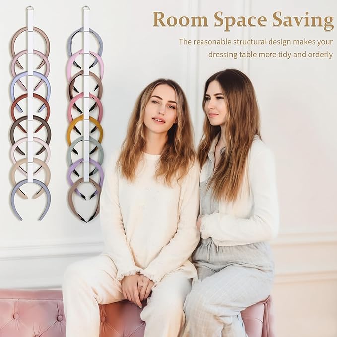 3PCS Headband Holder & Hair Accessory Organizer with 3 adhesive hooks - Large Capacity Foldable Display for Bedroom & Dorm, Easy Headband Storage Solution, White