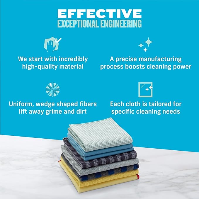 E-Cloth Home Cleaning Set, Premium Microfiber Cleaning Cloth, Household Cleaning Tools & Supplies for Dusting, Bathroom, Kitchen & Cars, Washable & Reusable, 100 Wash Guarantee, 8 Piece Set