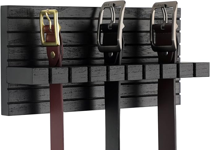 Belt Organizer for Closet, Belt Hanger Wall Mounts to Hold 9 Belts Without Slipping, Space Saving Belt Rack for Closet Organization Includes Mounting Hardware (11.8” x 5.5” x 2.5”) (Black)