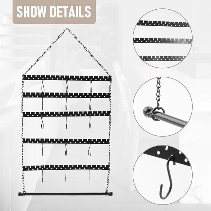 Wall Earring Organizer, Hanging Jewelry Organizer Earring Holder Stand for Hanging Earring, Necklace, Bracelet, Black