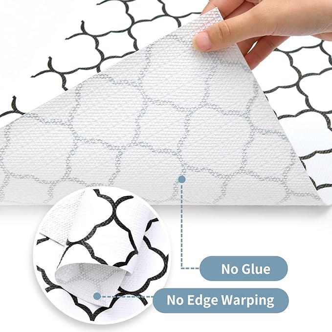 Shelf Drawer Liners for Kitchen Cabinets 11.8 x 236 Inches Non Adhesive Drawer Liner Thickened Refrigerator Liner Black Quatrefoil Strong Non-Slip Paper for Tool Box with Knife and Tape Measure