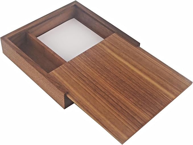 Walnut Wood Storage Box with Compartments | Handmade Gift Keepsake Organizer for Photos, USB Drives, Rings, Small Items | 6.7x6.7x1.4 inches (17x17x3.5cm)