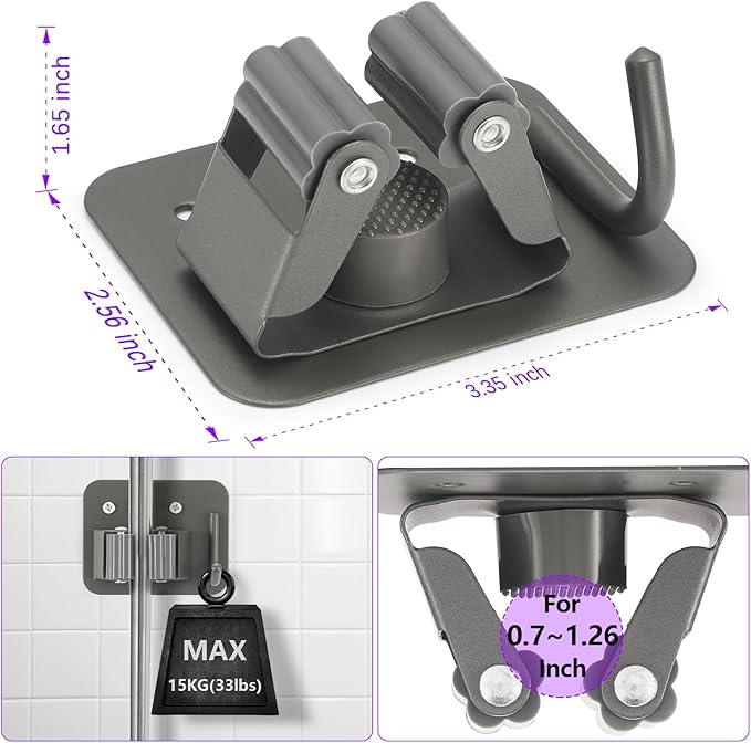 Broom Holder Wall Mount Screw Drilling, Sturdy Heavy Duty Stainless Steel Mop Gripper Rack Perforated, Perfect for Laundry Room Organizer, Fit with Laundry Kitchen Garage Garden Storage System