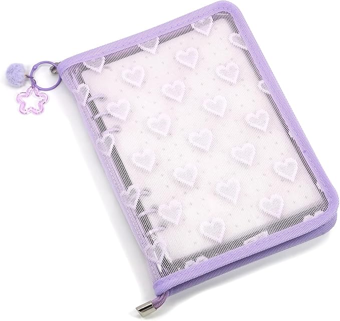 Enamel Pin Display Book Collection Trading Book Portable Brooch Pins Holder Storage Organizer Case Zippered (Purple Heart Lace)