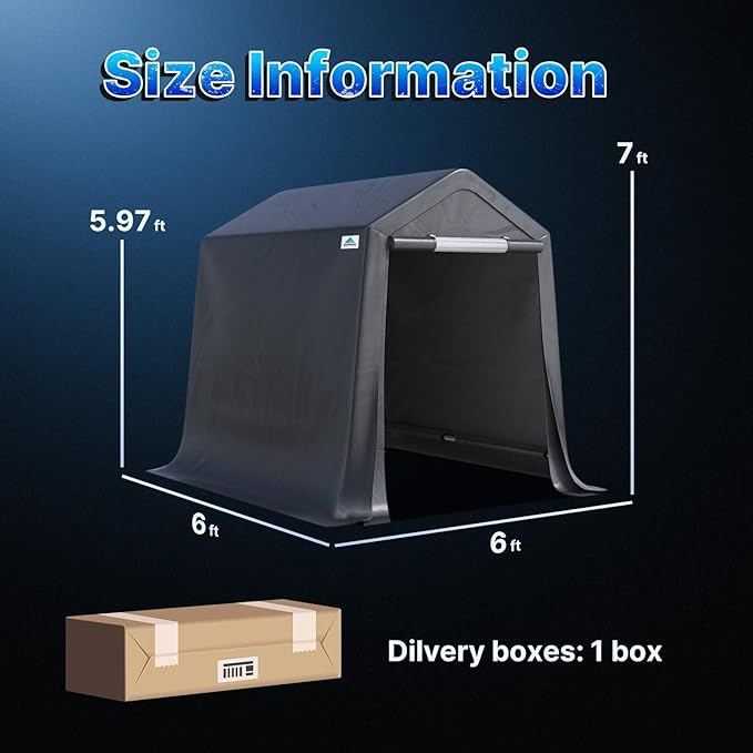 ADVANCE OUTDOOR 6x6 ft Storage Shelter Outdoor Portable Shed with 2 Roll up Zipper Doors & Vents Carport for Motorcycle Waterproof and UV Resistant Portable Garage Kit Tent, Gray