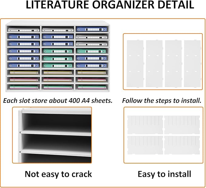 LOYALHEARTDY Literature Organizer, 27 Compartments Paper Storage Cabinet Mail Organizer, 31.5 X 12 X 21.69 Inch Desktop File Sorter Mail Center Mailbox School Classroom Keepers for Home&Office, White