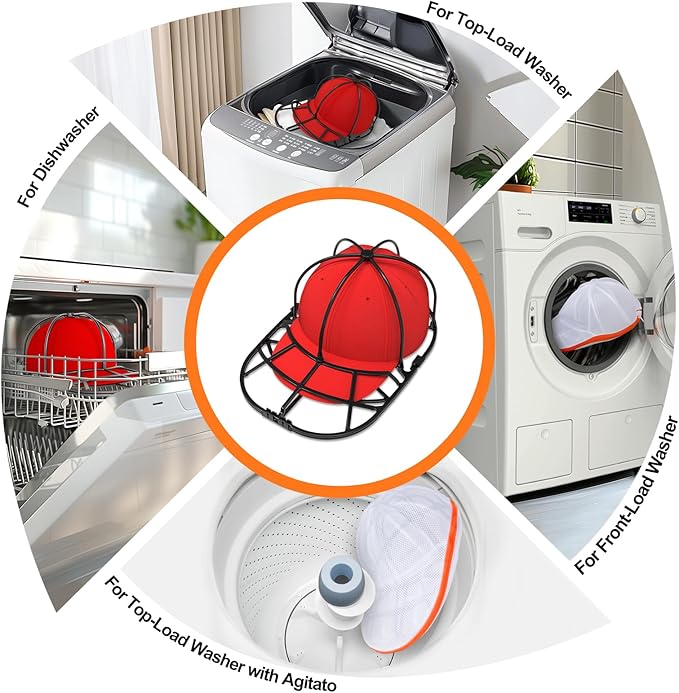 XQXA Hat Washer Cage for Baseball Caps - Hat Cleaner for Washing Machine & Dishwasher, Fits Adult & Kids Caps - Baseball Cap Washing Cage-Black
