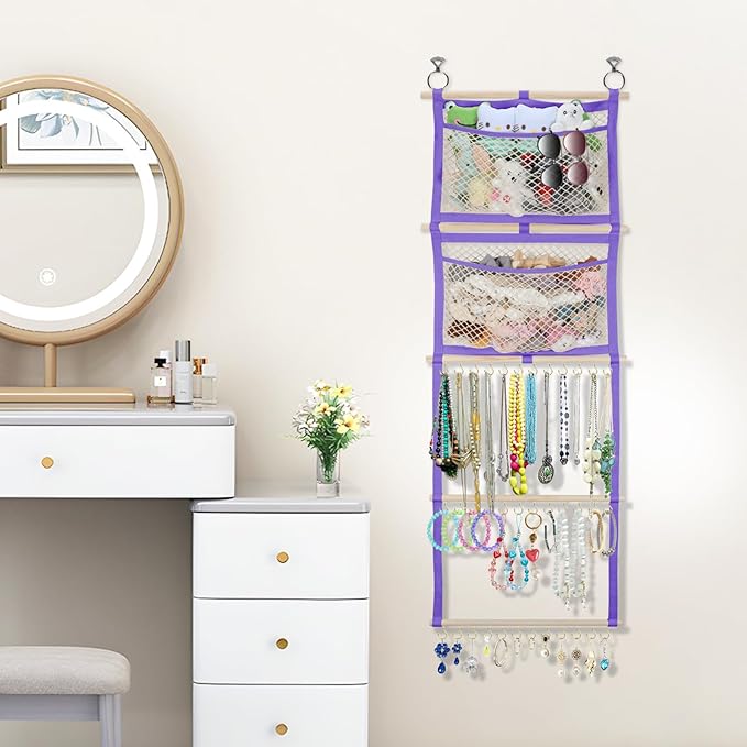 Hair Bow Organizer for Baby Girl, 17x50in Bow Holder Headband Organizer, Hair Clip Accessory Holder Wall Hanging Decor for Women Toddler Kids Room Nursery(Purple)
