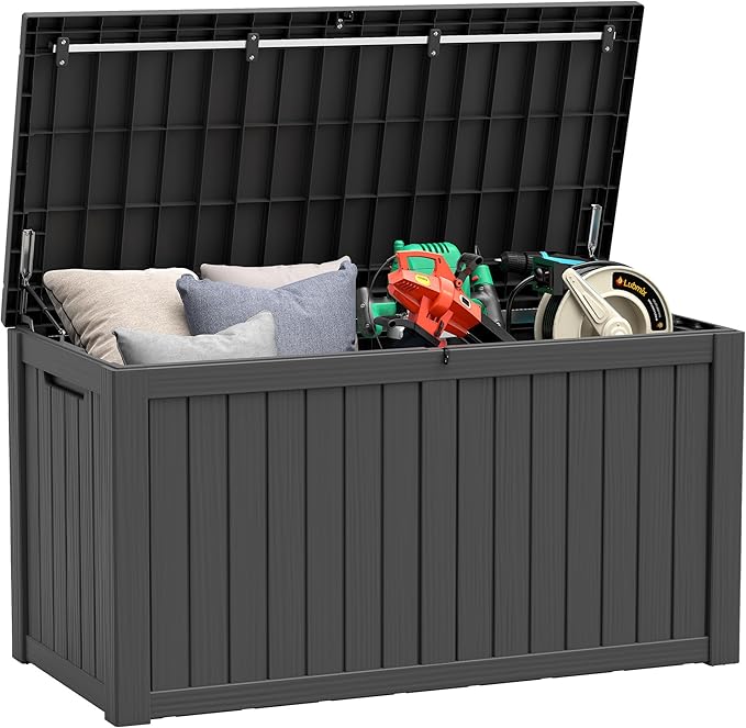 Oudoor Storage Deck Boxes Waterproof, Waterproof and UV Resistant Outdoor Storage Box Lockable Lid for Delivery Box, Indoor, Garden Tools, Pool Supplies, Patio (Black, 180 Gallon)