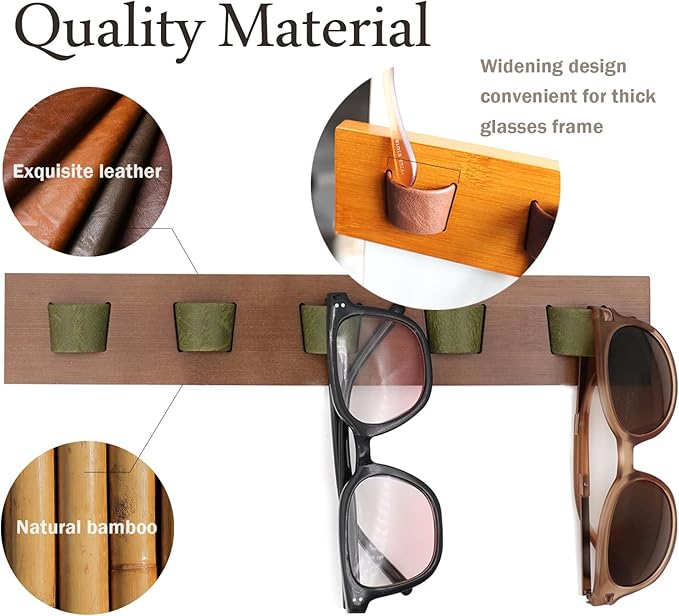 ACOCOFE Sunglass Organizer Wall Mount, Wood Eyeglass Storage Holder, Glasses Rack for Multiple Eyewear Display Men Women (Umber-green)
