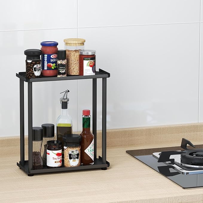 2-Tier Bathroom Countertop Organizer Sink Counter Shelf for Vanity Storage, Makeup Tray for Perfume Skincare Bedroom Kitchen, Black
