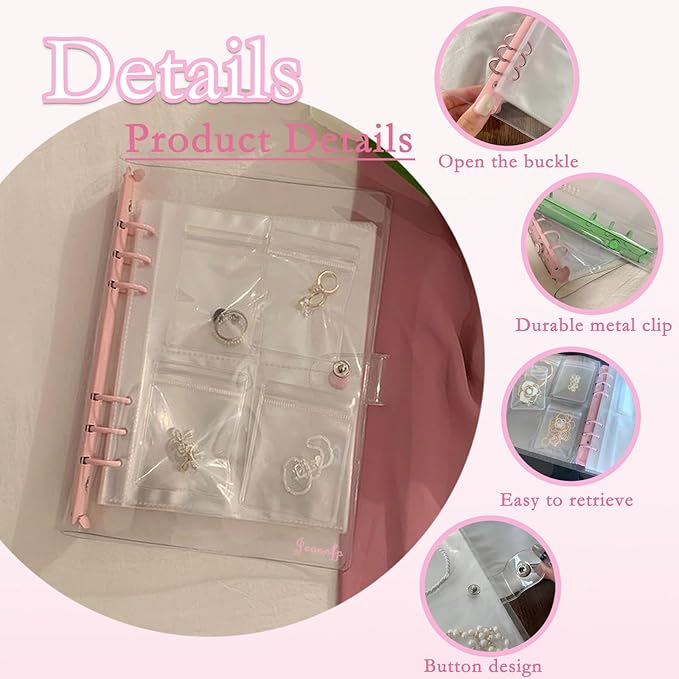 Travel Jewelry Organizer Book, High Capacity Clear Jewelry Storage Book with Portable Thick PVC Pouches,Jewelry Organizer Bags for Earrings Necklace and Rings