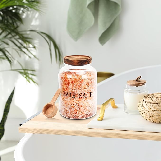 74 oz Glass Bath Salts Jar,Bath Salt Container with Wooden Lid and Scoop,Bathroom Organizers and Storage,for Bathroom Bath Decor,Home Decor,Bathtub Accessories for Women