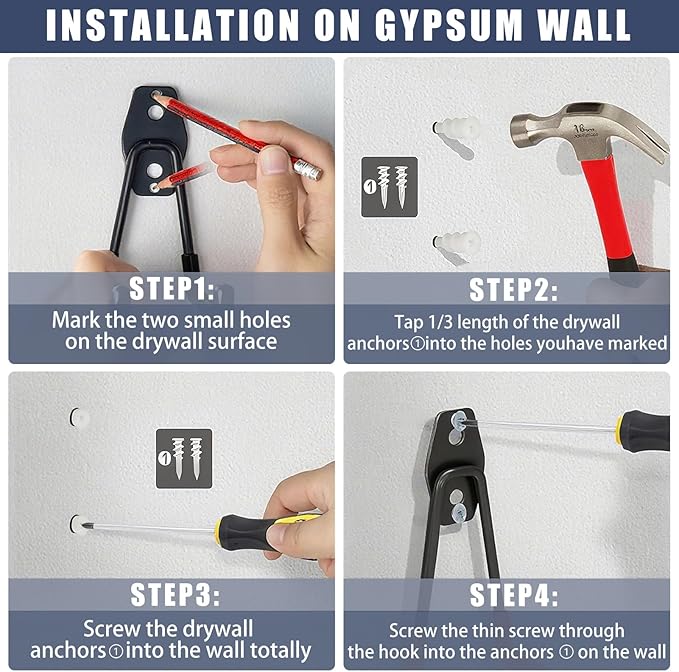 Garage Hooks Heavy Duty, 12 Pack Anti-Slip Coating Garage Wall Storage Hooks for Hanging Bike, Ladder, Garden Tools