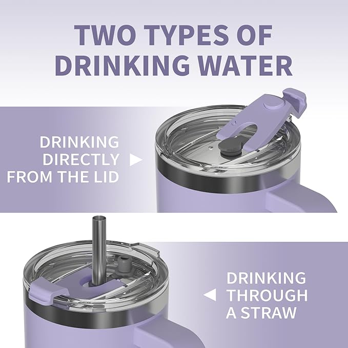 20 oz Tumbler with Handle,Tumbler with Lid and Straw,Double Wall Insulated Cup Stainless Steel Travel Mug(Cold for 34 Hours),Water Bottle for Iced Tea,Coffee,Cold Beverages(Purple)