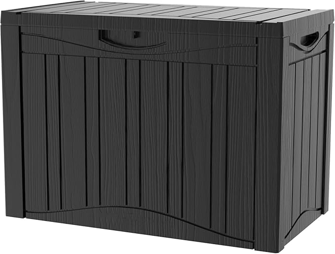 Outdoor Storage Deck Box Waterproof,45 Gallon Lockable Patio Package Delivery Bin as Seat, Resin Storage Container Bench for Furniture Cushions, Pool Accessories, Garden Tools, Black