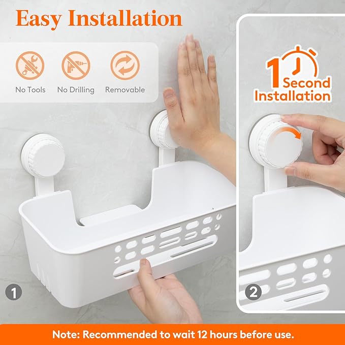 Lifewit Shower Caddy Suction Cup, NO-Drilling Bathroom Organizers and Storage Rack for Inside Shower, Plastic Removable Shower Shelves for Shampoo Strong Vacuum Suction, 31 cm/12 inch Long, 1 Pack
