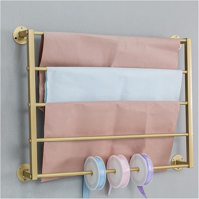 Wall Mounted Scarf Rack, Ties Silk Scarves Towels Storage Multifunctional Metal Rack, Space-Saving Wrapping Paper Organizer Ribbon Holder Wall Display Rack for Flower Shops