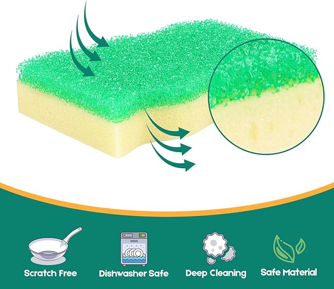 Scrub Sponge, 4 Pack Dual-Sided Temperature-Responsive Scrubber - Non-Scratch - Multipurpose Dish Sponges for Kitchens, Bathrooms, and Outdoor Use - Wave-Shaped